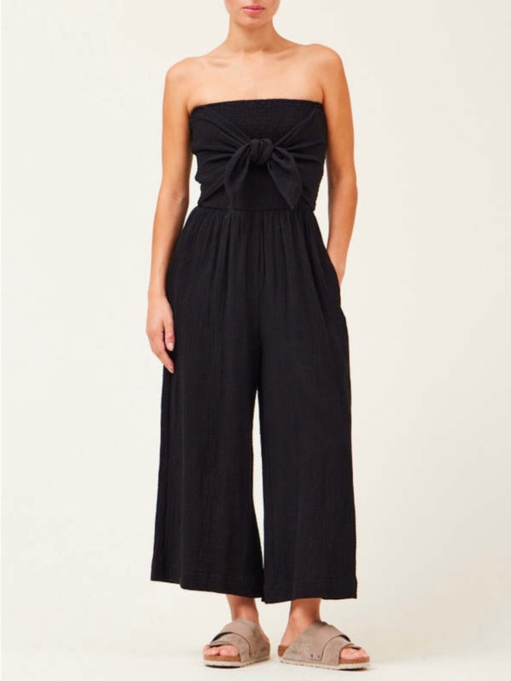 Grade & Gather Tie Front Gauze Jumpsuit